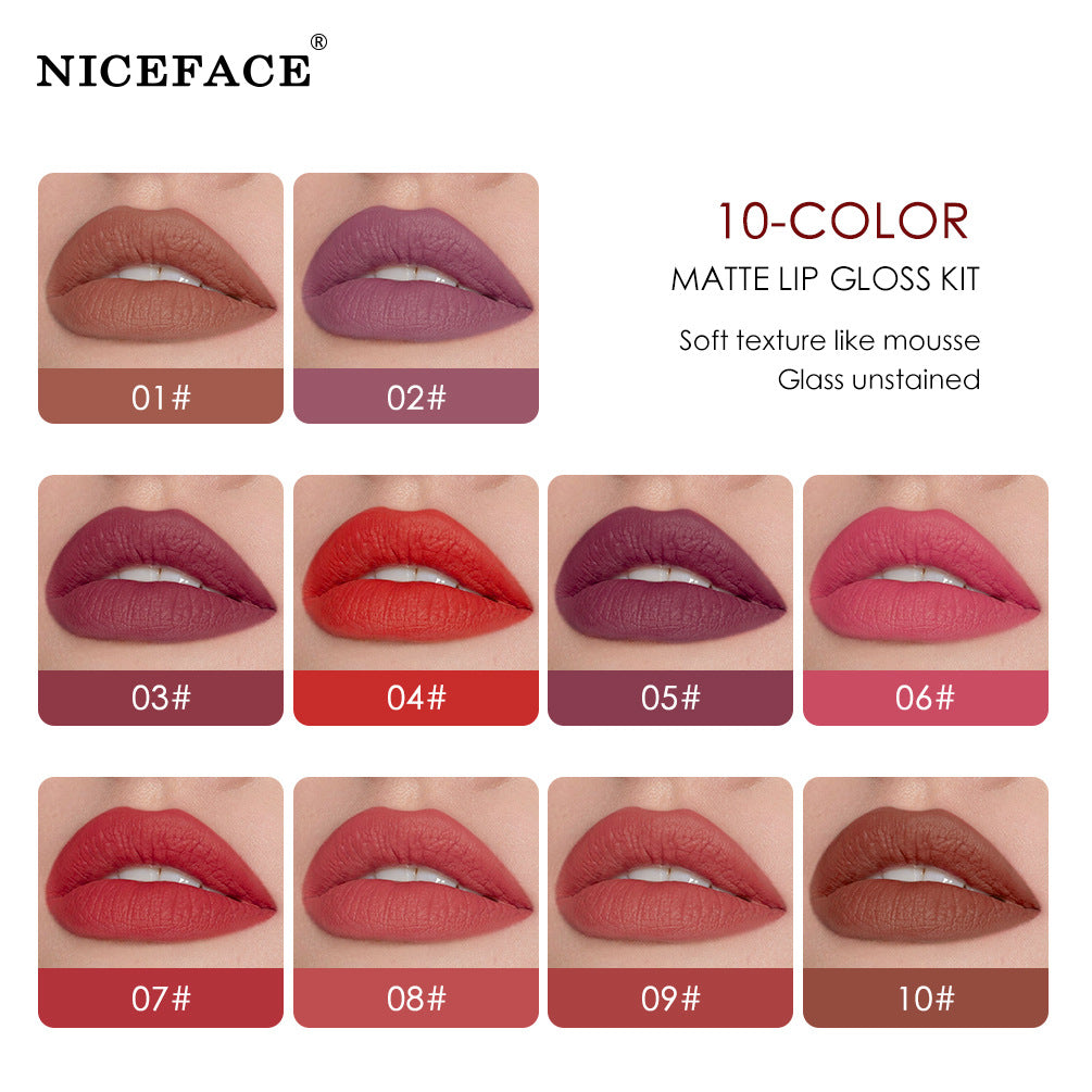 Niceface New Quality Lip Glaze Velvet Matte Lip Glaze Set Matte Non-stick Cup Holder Liquid Lipstick - V.I.P Digital Presence