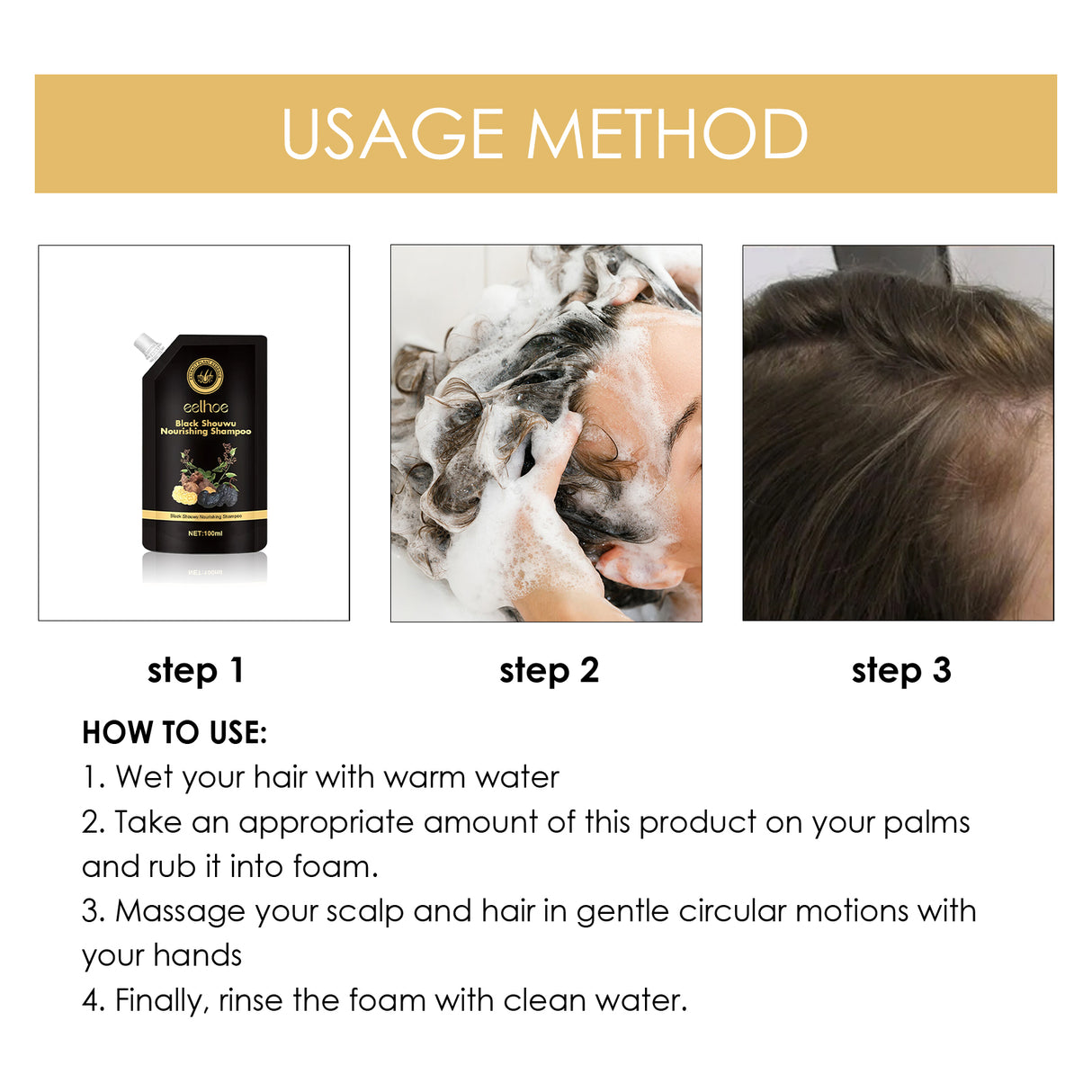 Black Ganoderma Multiflorum Shampoo Natural Black Hair Thick Moisturizing Scalp Soft Wash - V.I.P Digital Presence