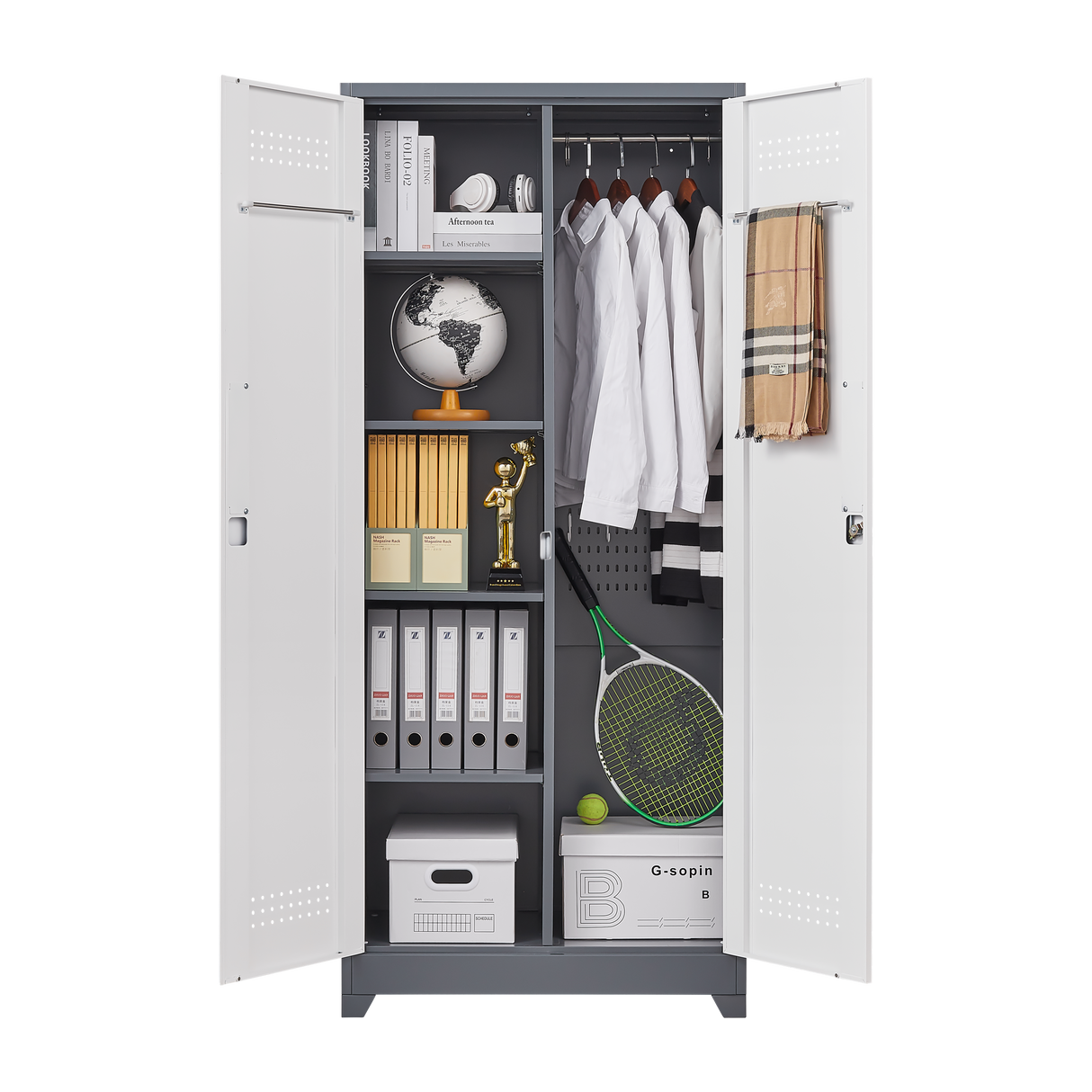 Metal storage cabinets, lockable cleaning tool cabinets, high broom tool organizers, and large storage cabinets in storage store - V.I.P Digital Presence