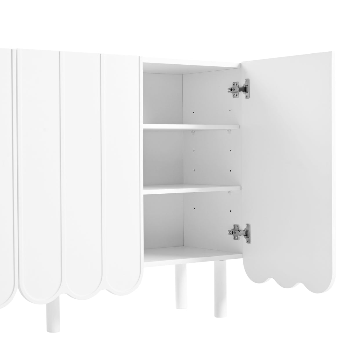 ON-TRANS Cream Style Shoe Cabinet with 5 Adjustable Solid Wood Legs, Large Storage Cabinet with Wave Doors, White - V.I.P Digital Presence