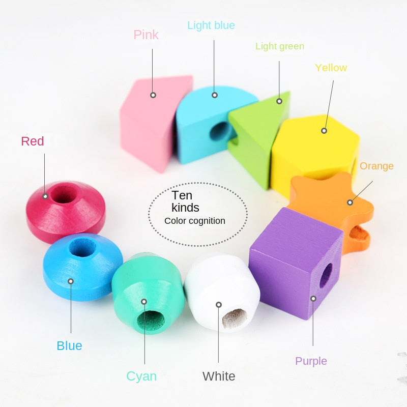 Wooden children's puzzle bead toys with five sets of column colors, sensory enlightenment, shape perception, and building block toys - V.I.P Digital Presence
