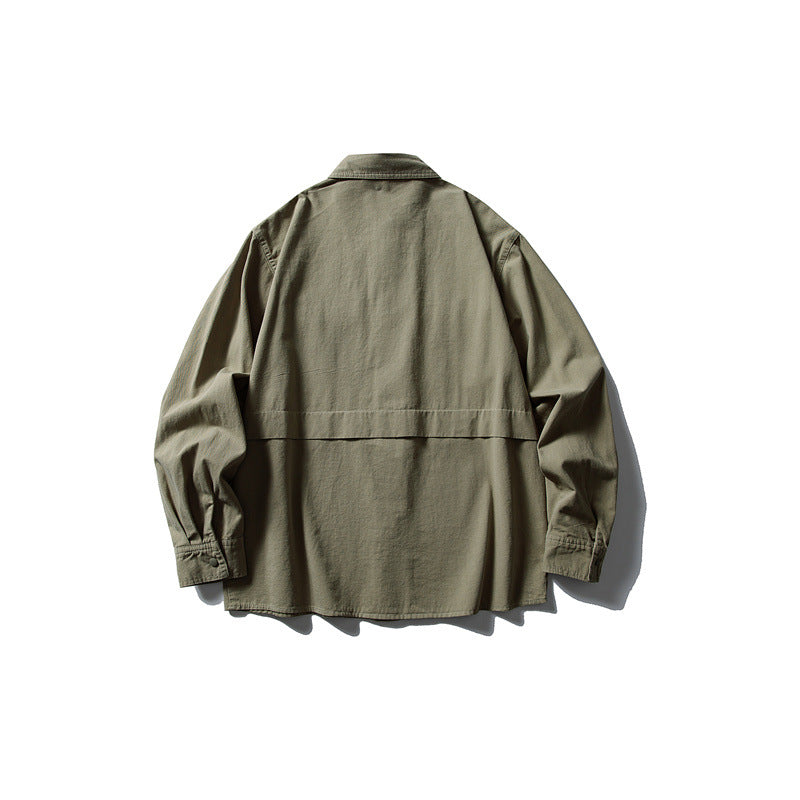 Splicing workwear long sleeved shirt men's loose casual shirt - V.I.P Digital Presence