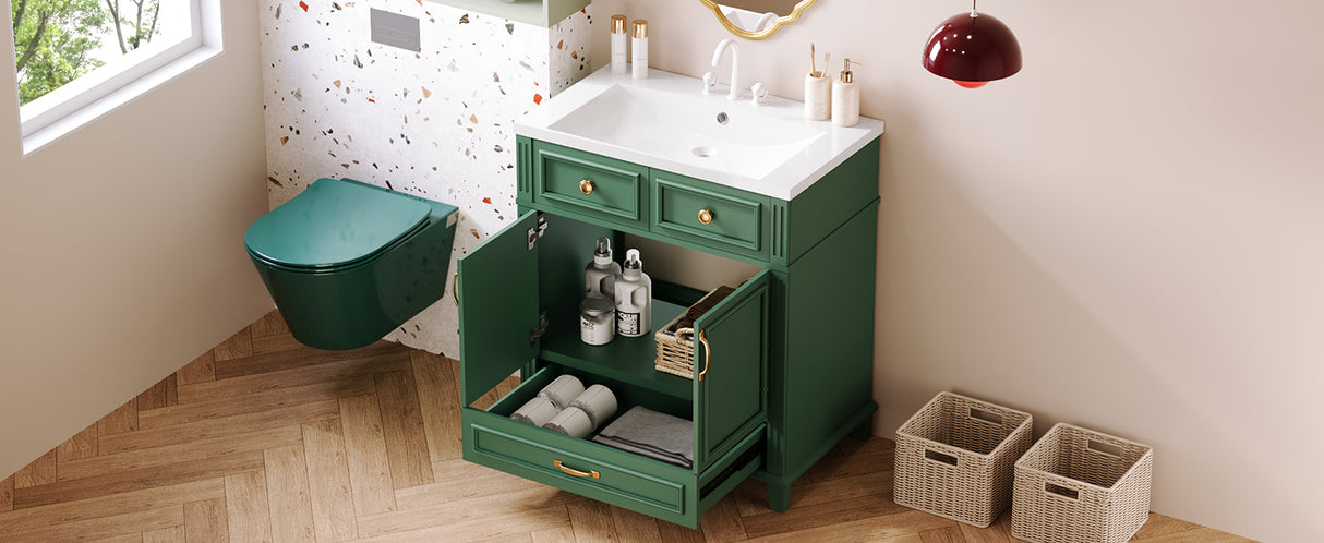 30 inch uncovered bathroom vanity with soft closed door, limited to solid wood frame bathroom storage cabinet green - V.I.P Digital Presence