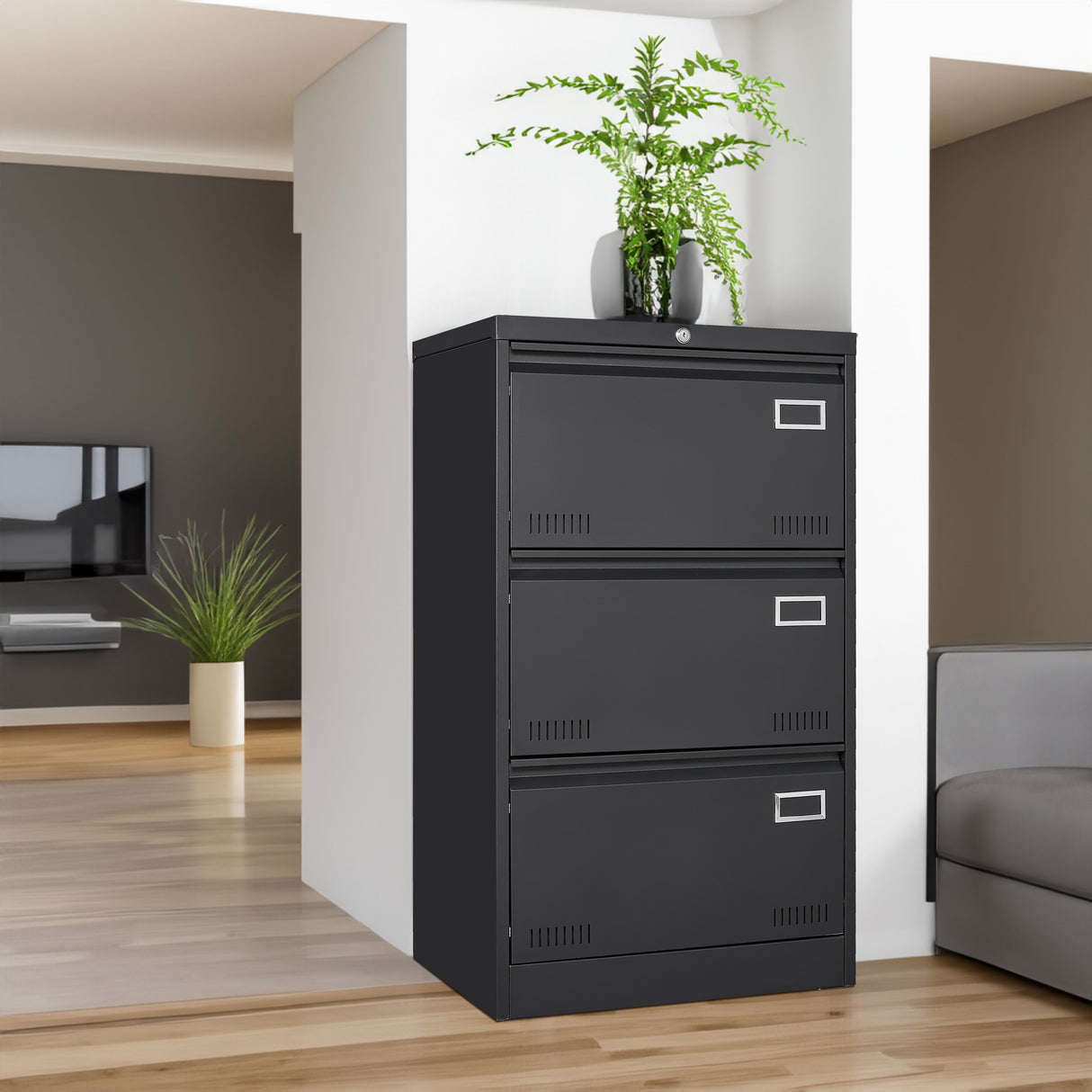 Filing Cabinet Lateral File Cabinet 3 Drawer Blcak Locking Metal File Cabinets Three Drawer - V.I.P Digital Presence