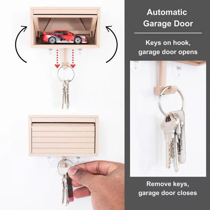 Space-saving wall wooden key holder, home key rack, garage-shaped clothes hook with opening door for hallway - V.I.P Digital Presence