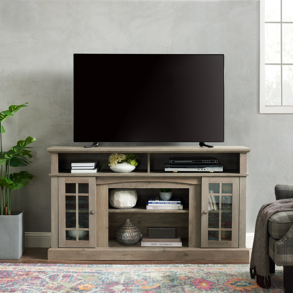 Classic TV Media Stand Modern Entertainment Console for TV Up to 65" with Open and Closed Storage Space Gray Wash - V.I.P Digital Presence