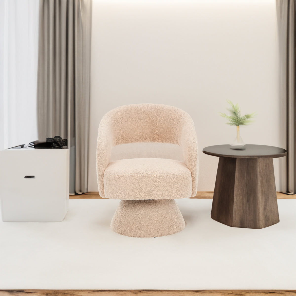 Swivel Accent Chair Armchair Round Barrel Chair in Fabric for Living Room Bedroom Nude Teddy
