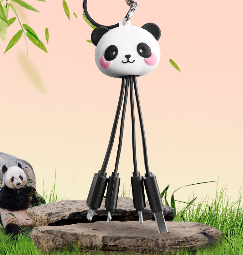 Cartoon Panda One Drag Three Data Wires Cute Keychain Panda Three in One Fast Charging Mobile Phone Charging Cable - V.I.P Digital Presence