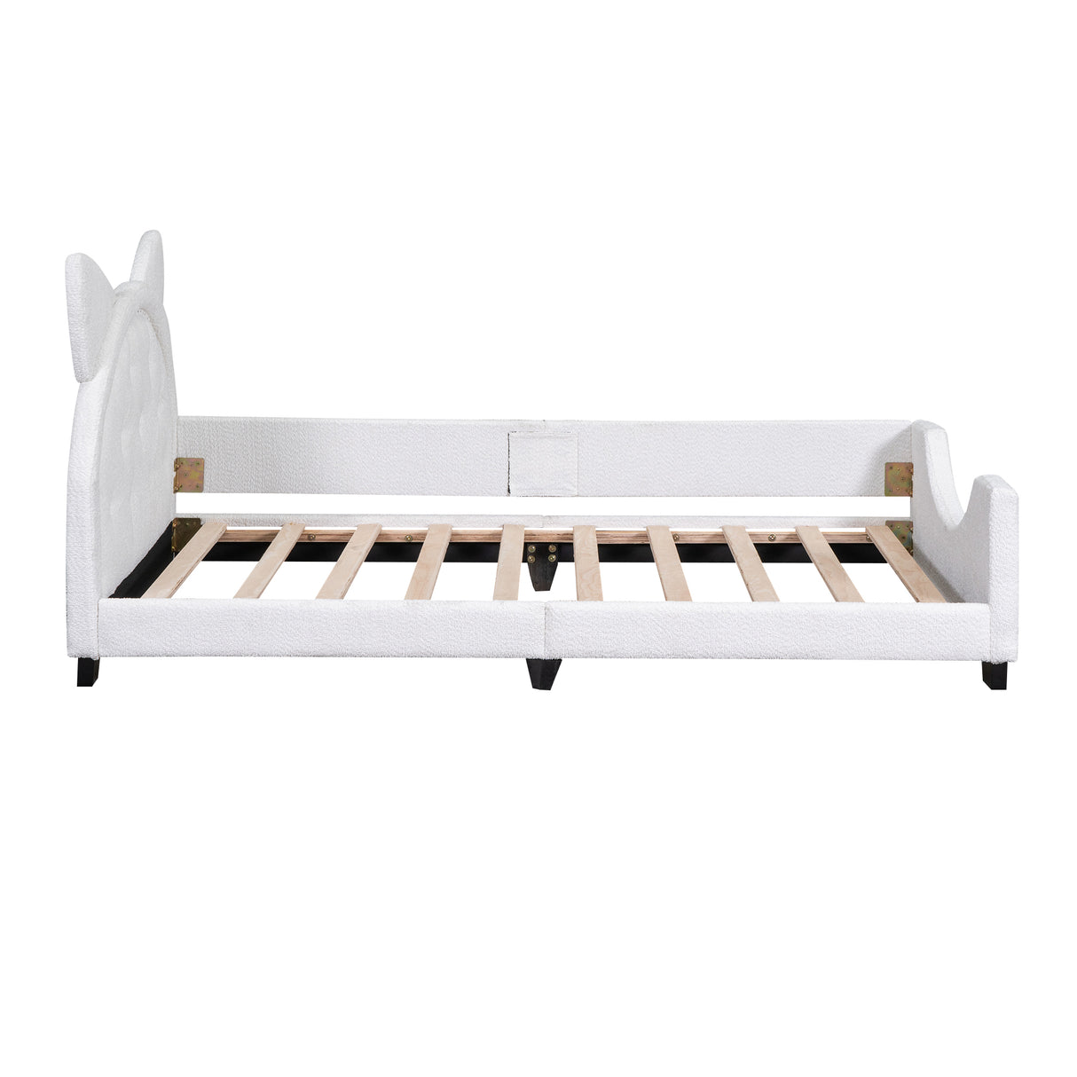 Teddy Fleece Twin Size Upholstered Daybed with Carton Ears Shaped Headboard White