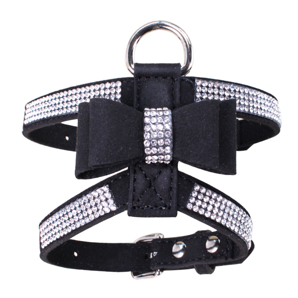Sparkling rhinestone bow pet chest strap, rhinestone dog chest strap, suede microfiber dog chain pet supplies - V.I.P Digital Presence