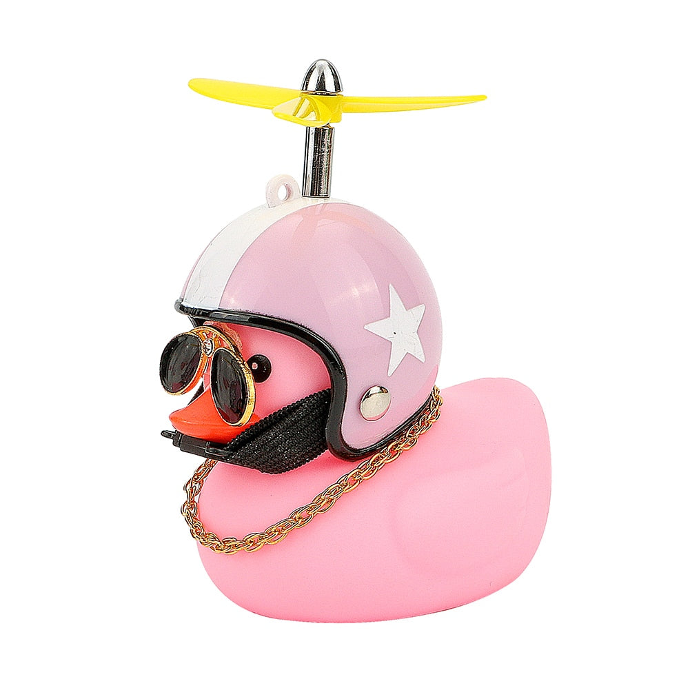 Car Duck with Helmet Broken Wind Small Yellow Duck Road Bike Motor Helmet Riding Cycling Car Accessories Decor Without Lights - V.I.P Digital Presence