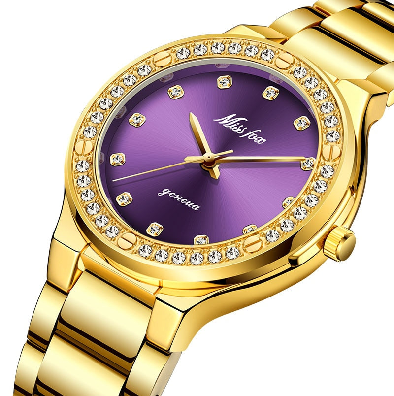 MISSFOX 2742 Elegant Woman Watch Luxury Brand Female Wristwatch Japan Movt 30M Waterproof Gold Expensive Analog Geneva Quartz Watch - V.I.P Digital Presence