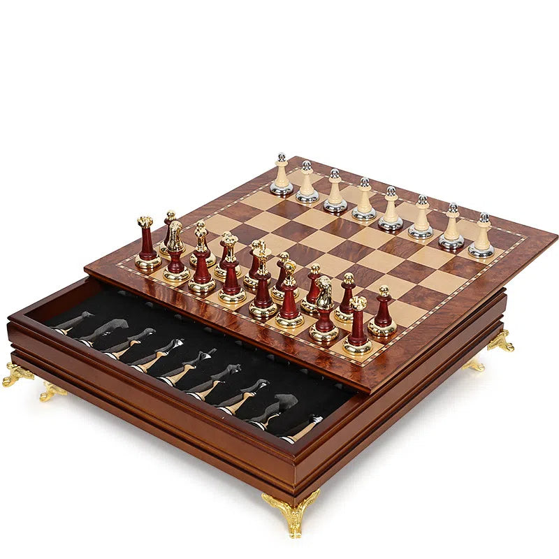 Luxury metal+solid wood tabletop for easy storage Chess set - V.I.P Digital Presence