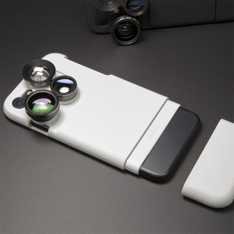 4 in 1 Mobile Phone Lensese Cases Full Coverage For iPhone X 8 7 6S 6 Plus Wide Angle Macro Fisheye Phone Lenses Black Case - V.I.P Digital Presence