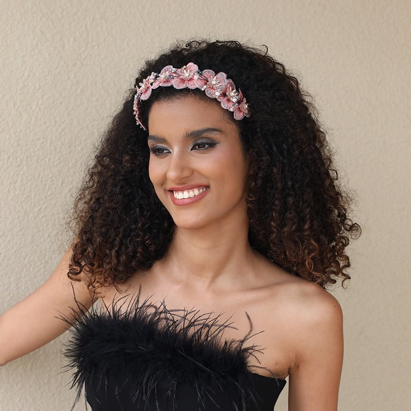 Handmade Fashion Embroidered Crystal Flower Hair Hoops for Women - V.I.P Digital Presence