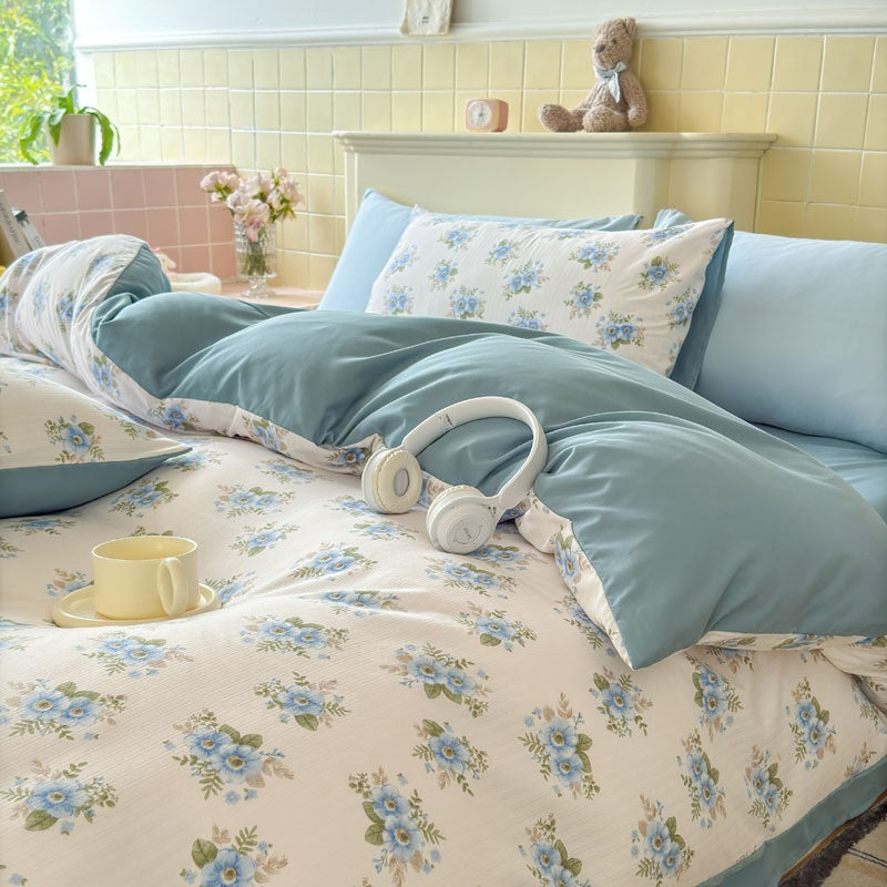 Double Gauze Four-Piece Set Jacquard Small Bamboo Cotton Three-Piece Set Student Dormitory INS Fresh Floral Bedding - V.I.P Digital Presence