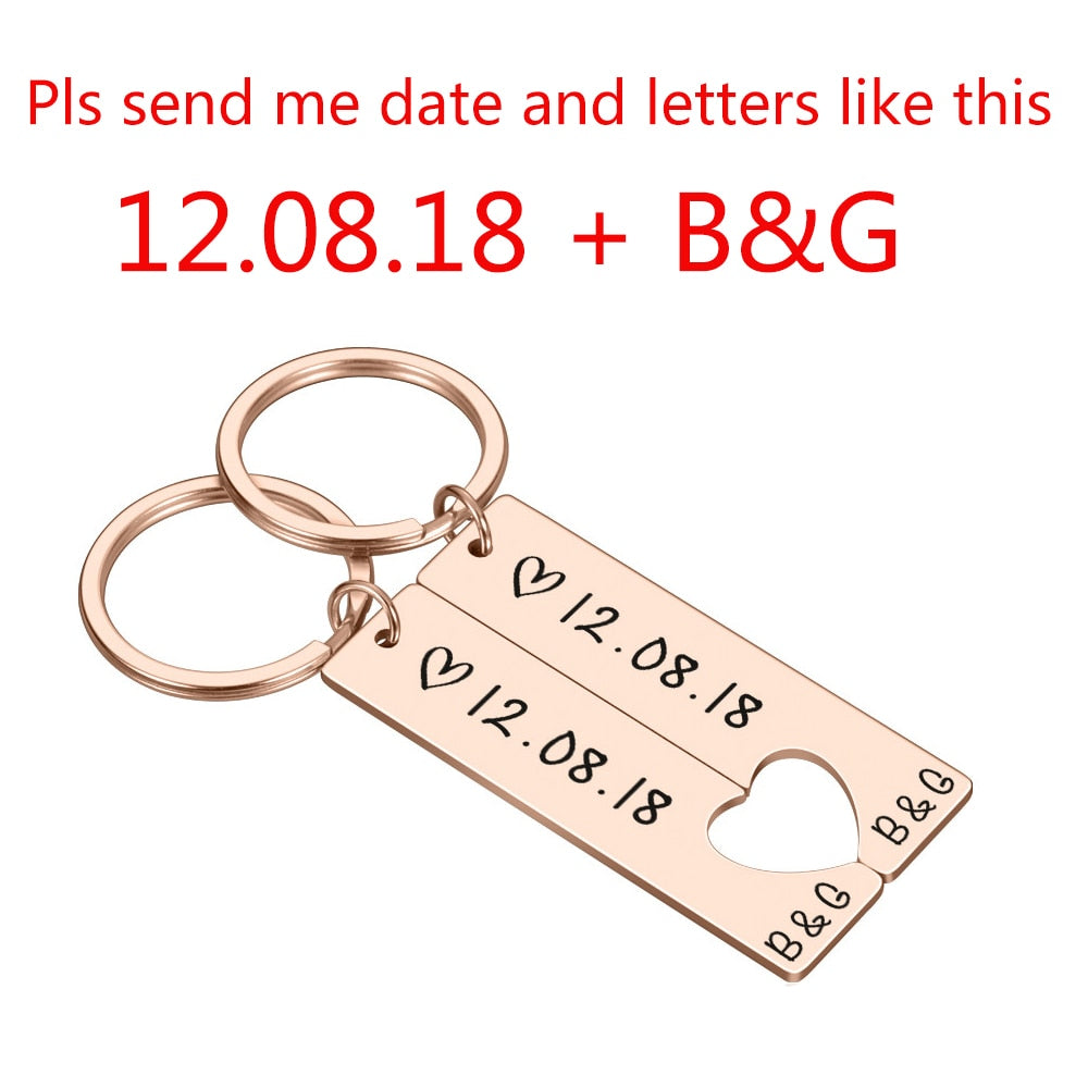 Personalized Heart Keychain Set Engraved King Date and Name Love Keyring Gift for Couples Girlfriend Boyfriends Key Chain Rings - V.I.P Digital Presence