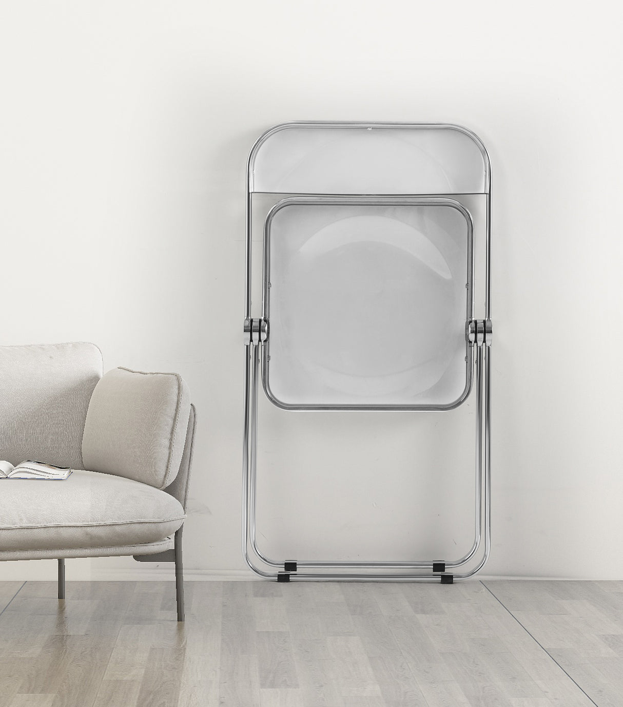 Transparent chair, stackable folding chair, PC plastic living room chair, chrome frame foldable acrylic chair, O-Clear - V.I.P Digital Presence