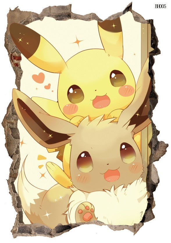 New 3D Pikachu Wall Sticker Pok é mon Wallpaper Self adhesive Cartoon Graffiti Anime Poster Children's Room PVC - V.I.P Digital Presence