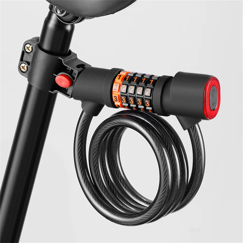 1.2M/1.8M Bike Lock Anti-theft 5 Digit Combination Password Security Lock With LED Light MTB Road Bike Steel Cable Bicycle Lock - V.I.P Digital Presence