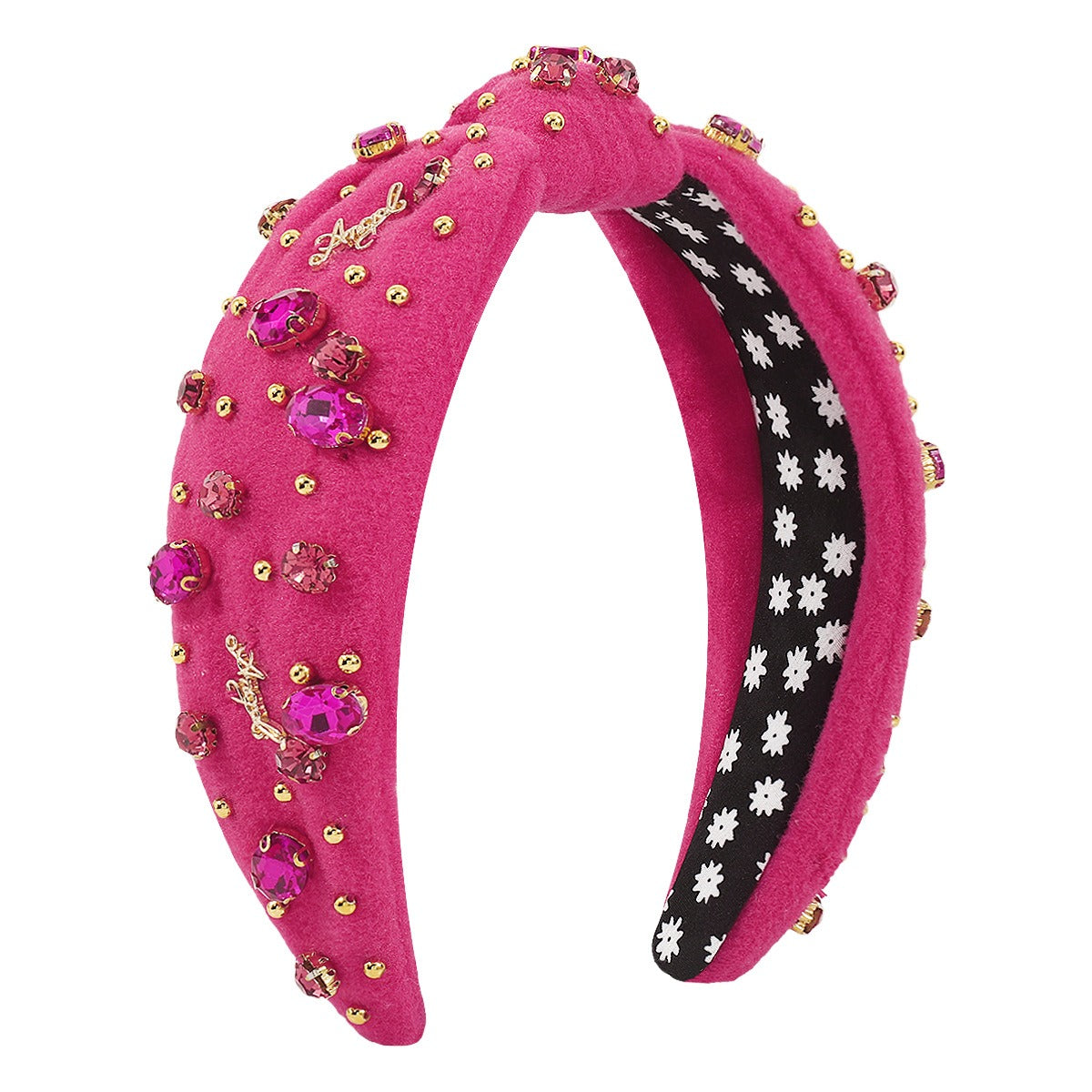 Retro Wide Edge Knot Bead Water Diamond Plush Fabric Thickened Letter Hair Hoop - V.I.P Digital Presence