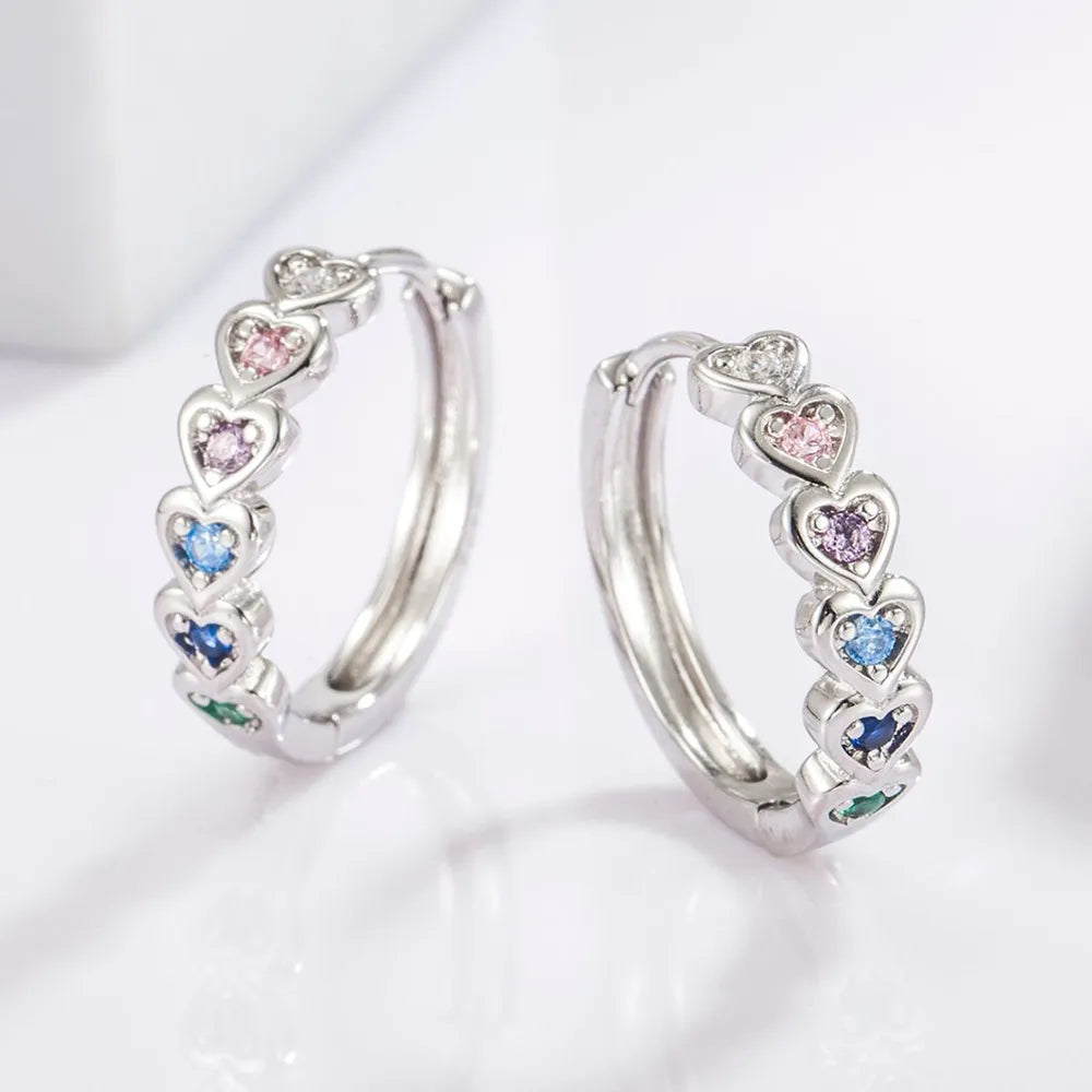 925 Sterling Silver Inlaid Zircon Heart Huggie Earrings - V.I.P Digital Presence