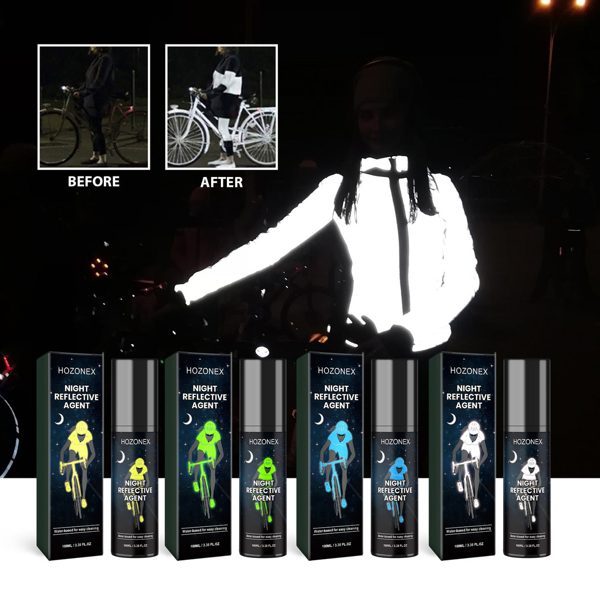 Hozonex Night Reflective Spray, Bicycle Clothing Glow-In-The-Dark Warning Signs Environmental Fluorescent Night Spray - V.I.P Digital Presence
