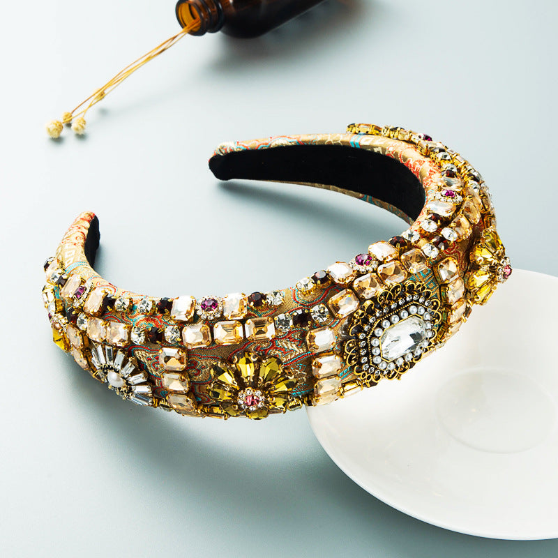 Hair Hoop Baroque Court Style Heavy Industry Full Drill Hoop Thickened Sponge Embroidery Wide-Brimmed Prom Hair Accessories - V.I.P Digital Presence