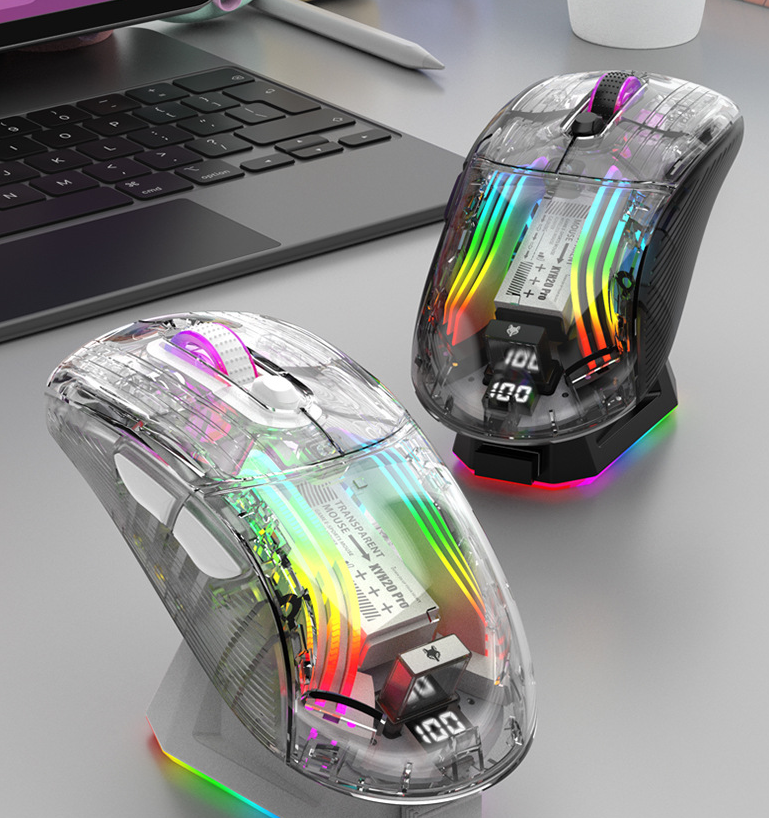 Luminous wireless Bluetooth the third mock examination transparent game mouse with screen charger - V.I.P Digital Presence