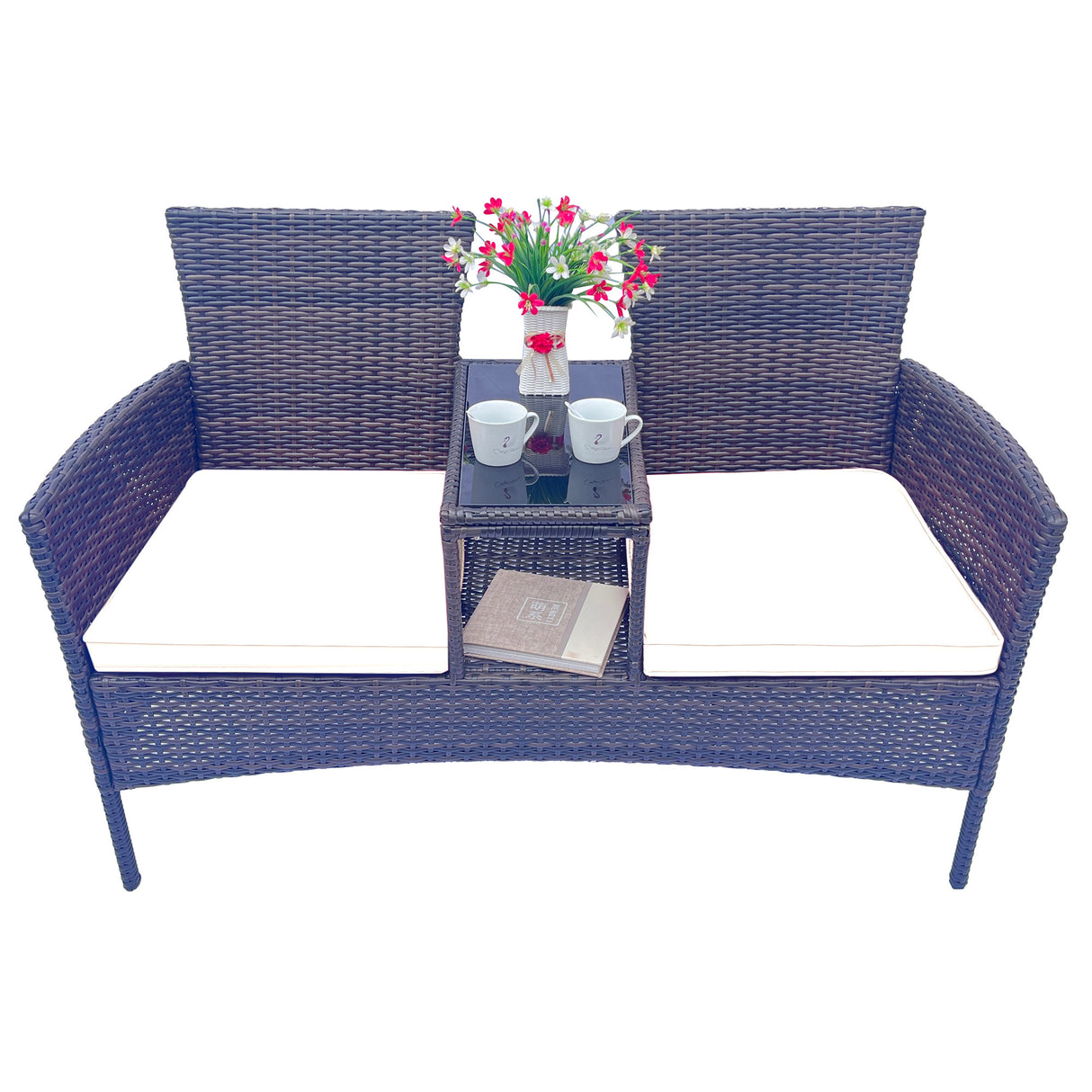 Wicker Patio Conversation Furniture Set Outdoor Furniture Set with Removable Cushions & Table - V.I.P Digital Presence