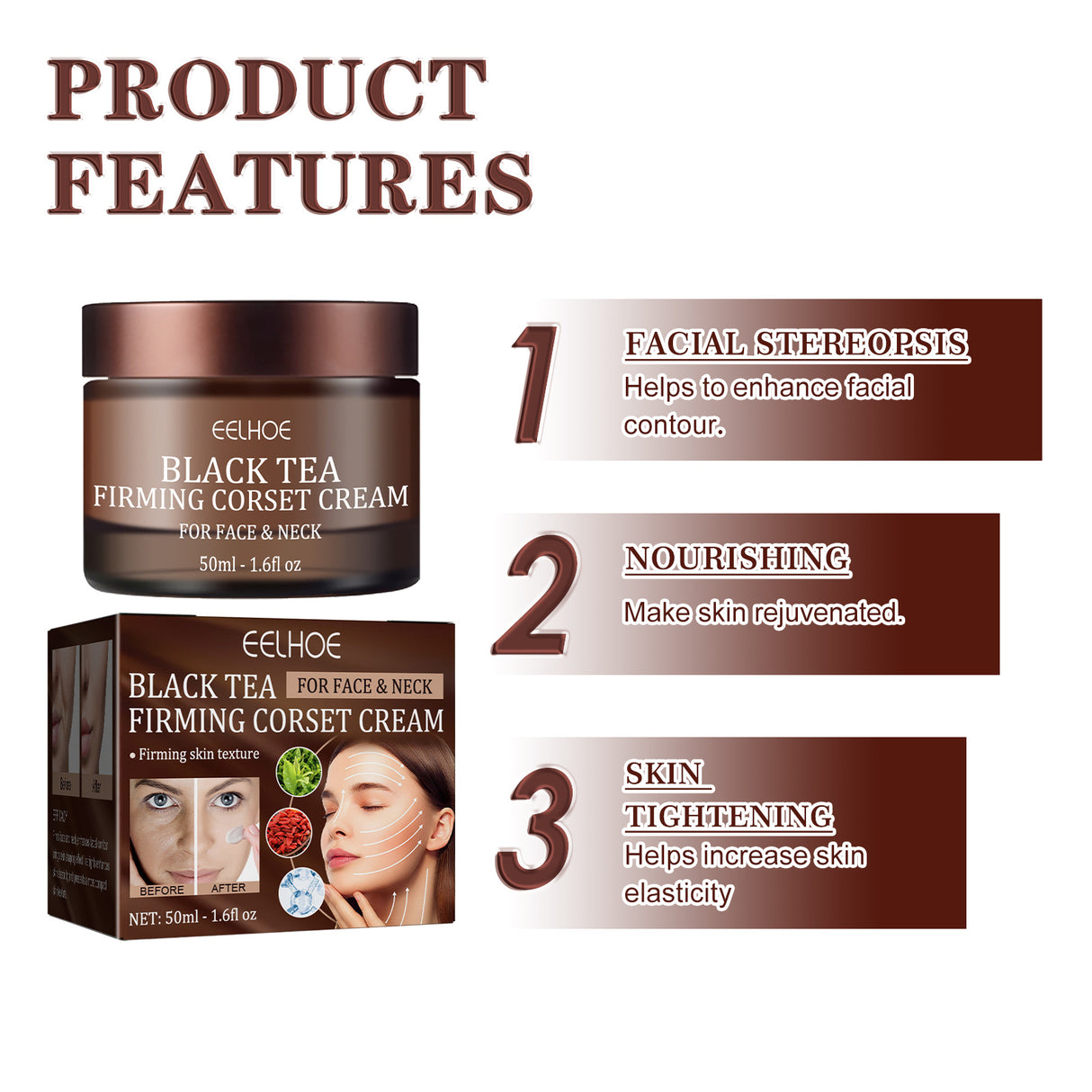 Black Tea Firming Moulding Face Cream, Moisturizing Softening Skin Firming Shrinking Pore Face Cream - V.I.P Digital Presence