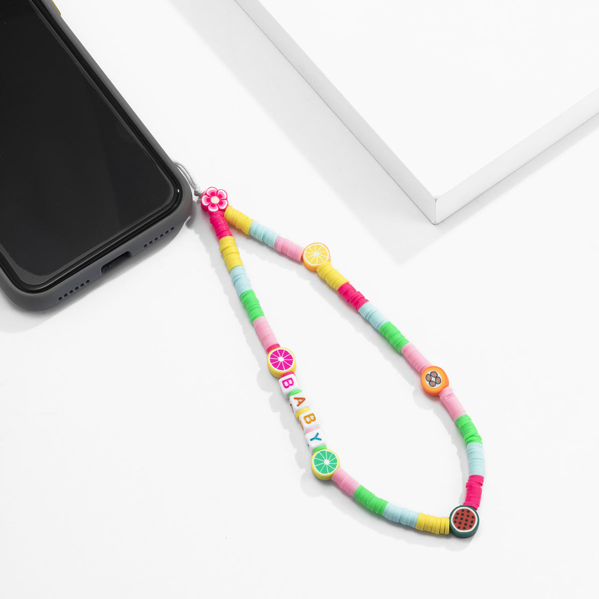 Simple color collision fresh fruit bead mobile phone chain geometric soft ceramic pendant rope chain - V.I.P Digital Presence