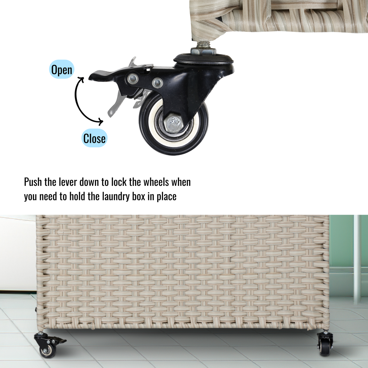 Laundry Hamper With Lid PE Rattan Powder Coating Frame Clothes Hampers with 02 Removable Bags, Wheels, 160L, Grey Color - V.I.P Digital Presence