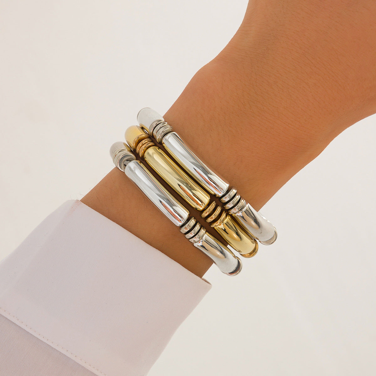 Fashionable irregular CCB bent tube bracelet with simple smooth surface Bracelet set new style - V.I.P Digital Presence