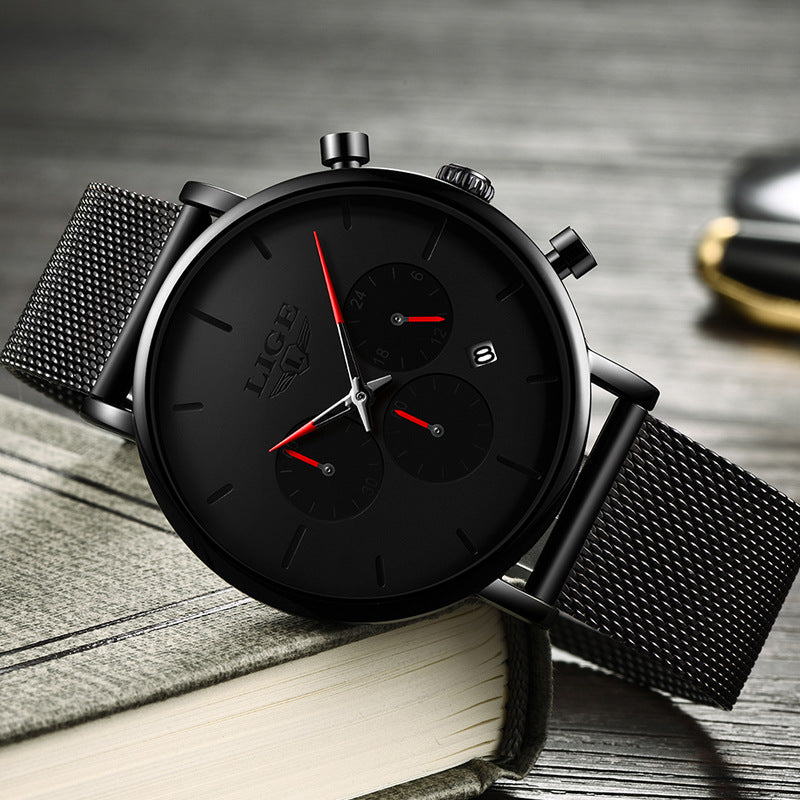 LIGE Men's Mesh Belt Personality Ultra Thin Fashion Multi-Functional Waterproof Quartz Watch Watch - V.I.P Digital Presence