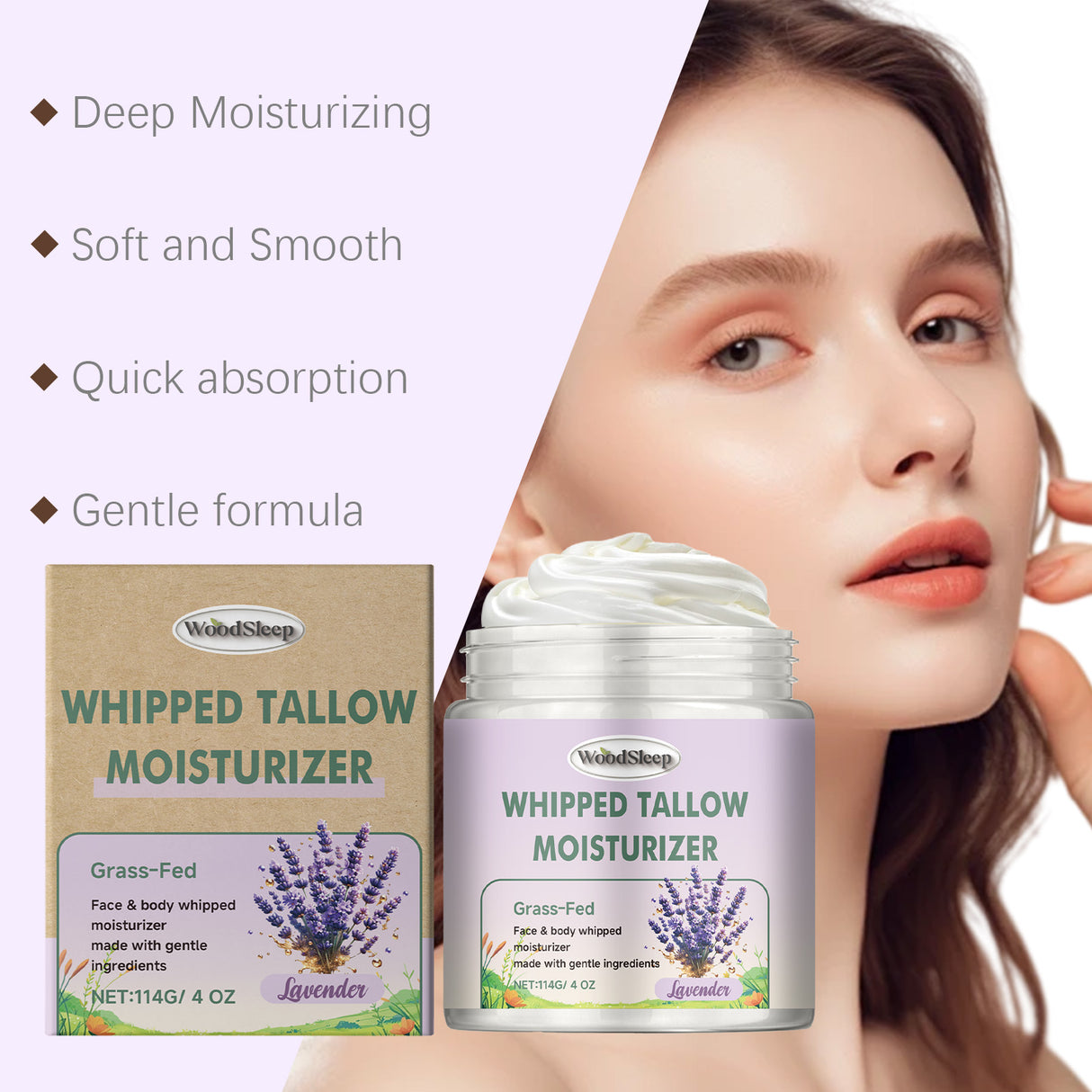 Lavender Grass Fed Tallow Moisturizer Deep Moisturizing Soft Skin Relief Dry Moisturizer