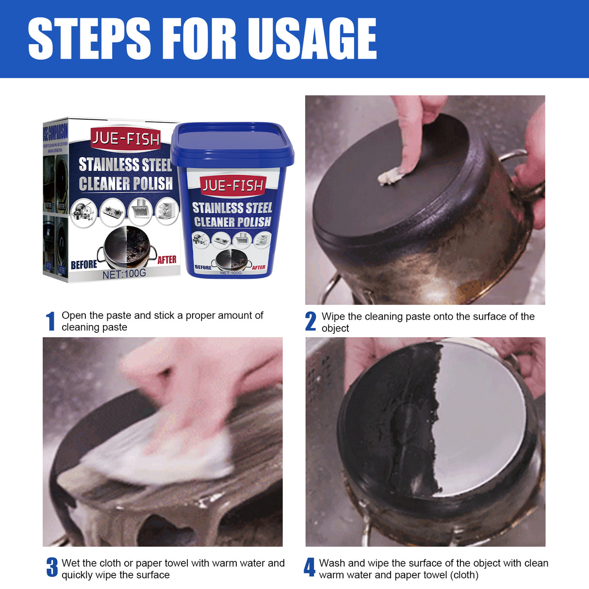 Stainless Steel Cleaning Cream, Kitchen Decontaminant Pot Rust, Pot Bottom, Stove Top Black Scale Cleaning Cream - V.I.P Digital Presence