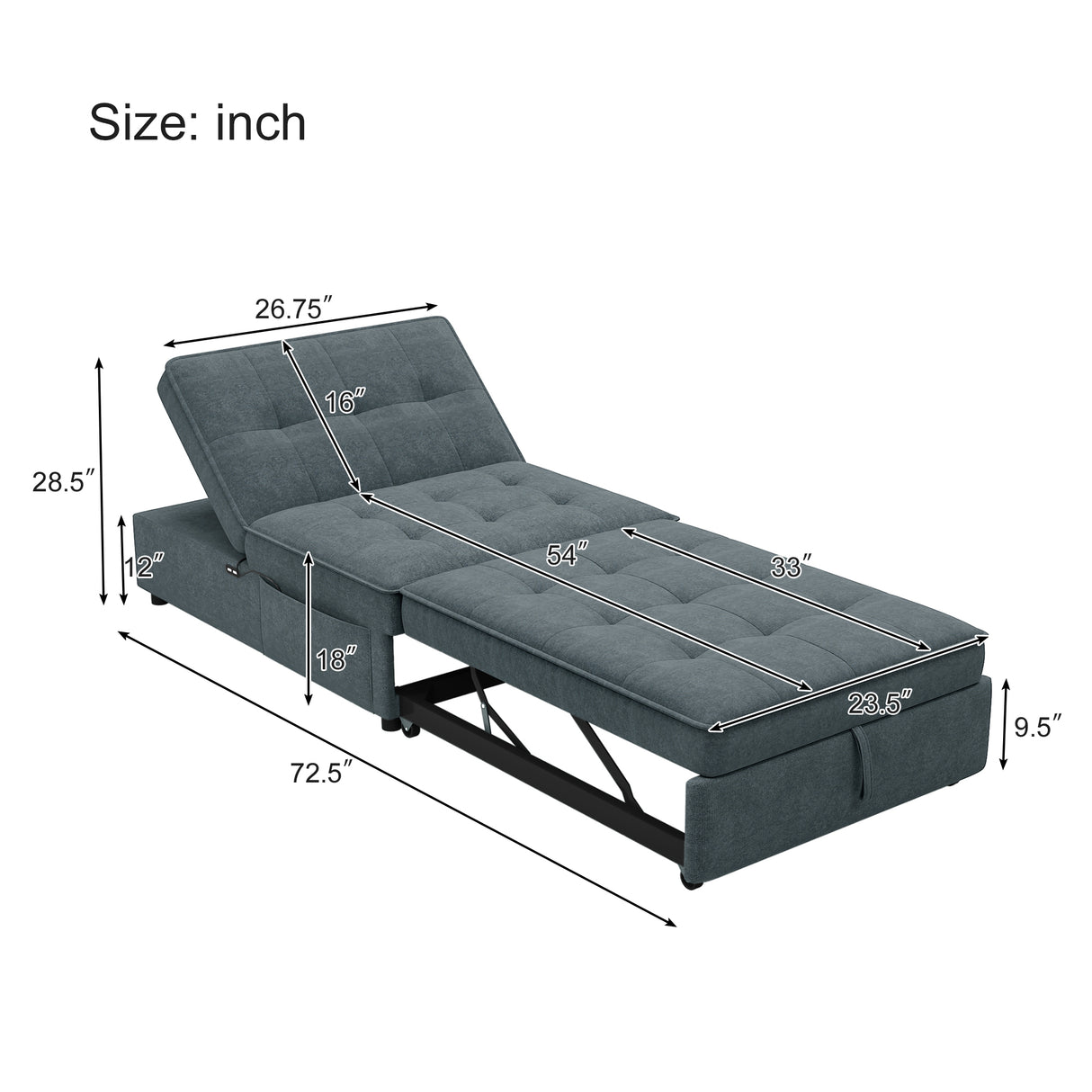 Four in one sofa bed, chair bed, multifunctional folding Ottoman bed with storage bag and USB port, dark blue - V.I.P Digital Presence