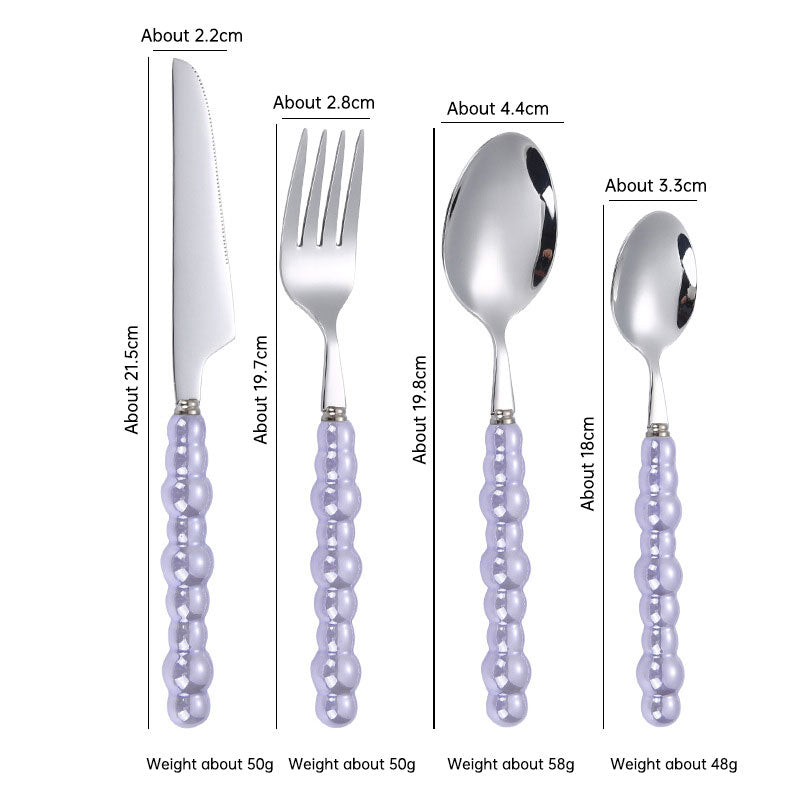 304 stainless steel knife and fork spoon creative pearl ceramic handle tableware western steak knife and fork dessert spoon - V.I.P Digital Presence
