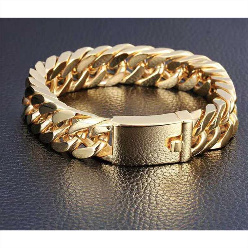 Fashionable 18K gold plated men's electroplated alloy double buckle bracelet - V.I.P Digital Presence