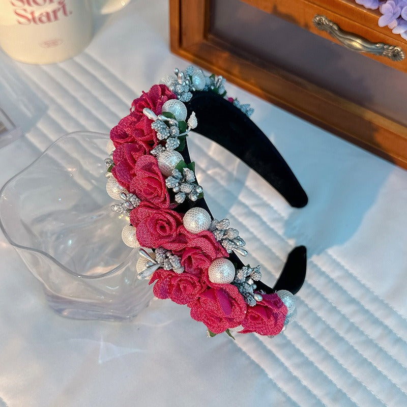 Fashionable Baroque Fabric Rose Pearl Flower Headband - V.I.P Digital Presence