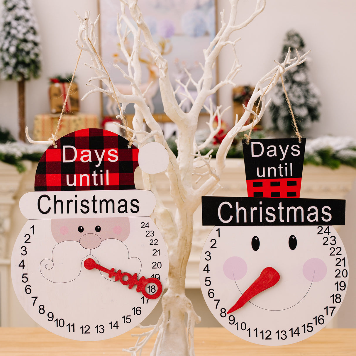 Christmas decorations Christmas plaid hat old man hat snowman pointer wooden calendar - V.I.P Digital Presence