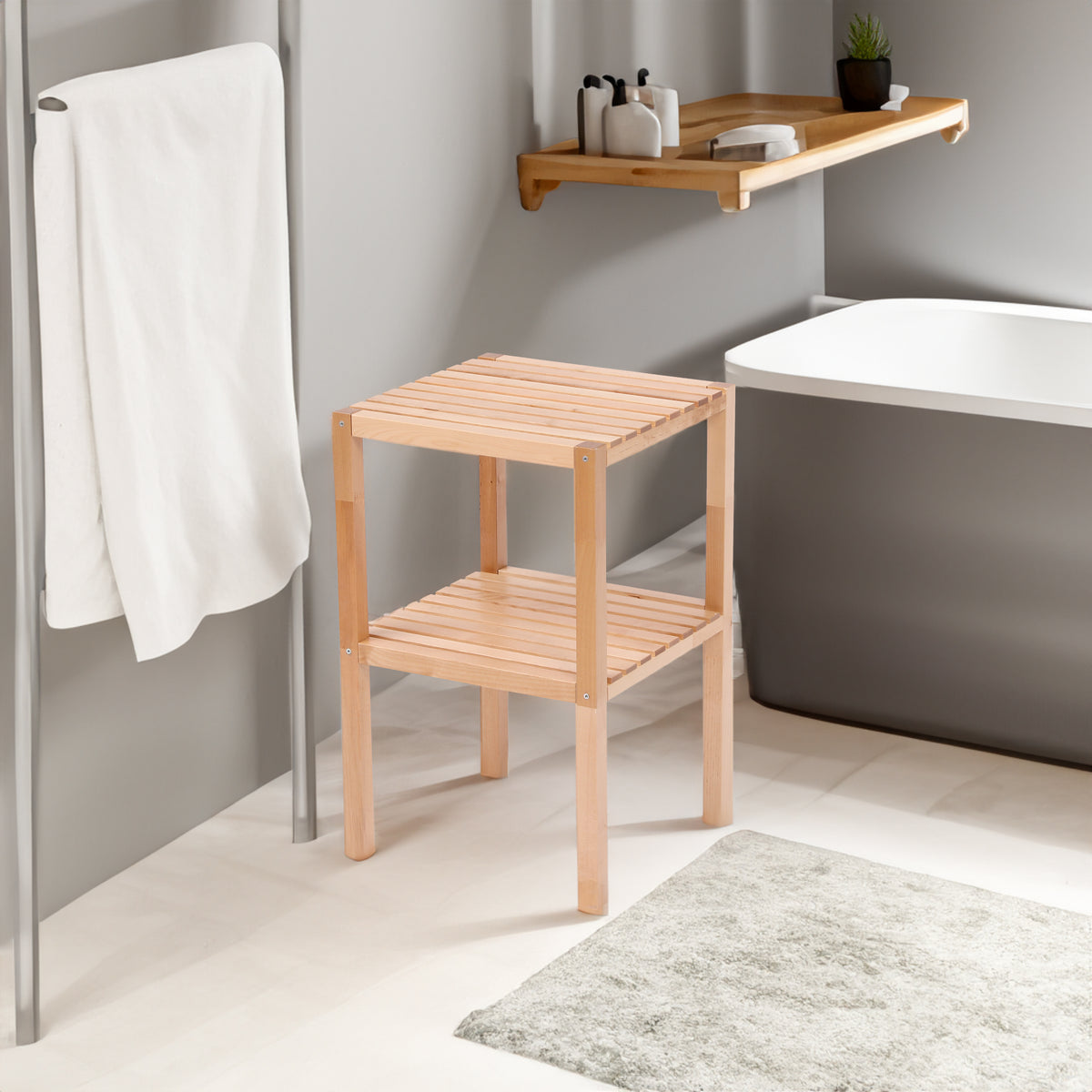 2-Tier Birch Bathroom Shelf, Narrow Shelving Unit, Multifunctional Storage Rack, Corner Rack, for Kitchen Natural - V.I.P Digital Presence