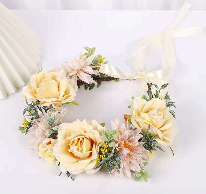 Simulated Rose Blossoms Adjustable Headwear Wreath Bridal Forest Flower Wedding Photography Scale Pretend - V.I.P Digital Presence