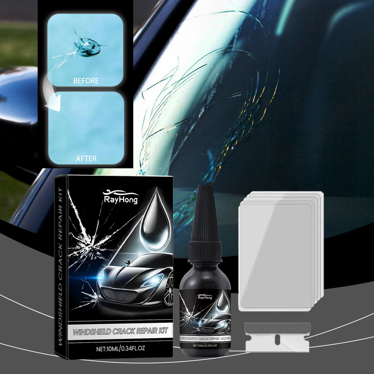 Car Windshield Repair Fluid Set, Car Front Windshield Repair Cracks Clear Vision - V.I.P Digital Presence