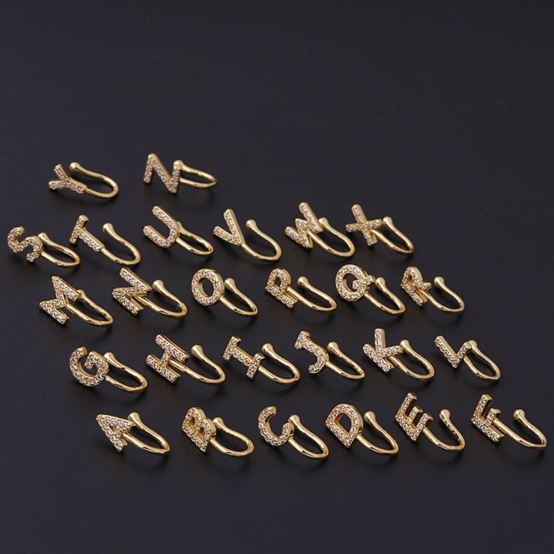 26 English letters micro inlaid zircon nose clip fake nose ring without hole puncture nose ornament - V.I.P Digital Presence