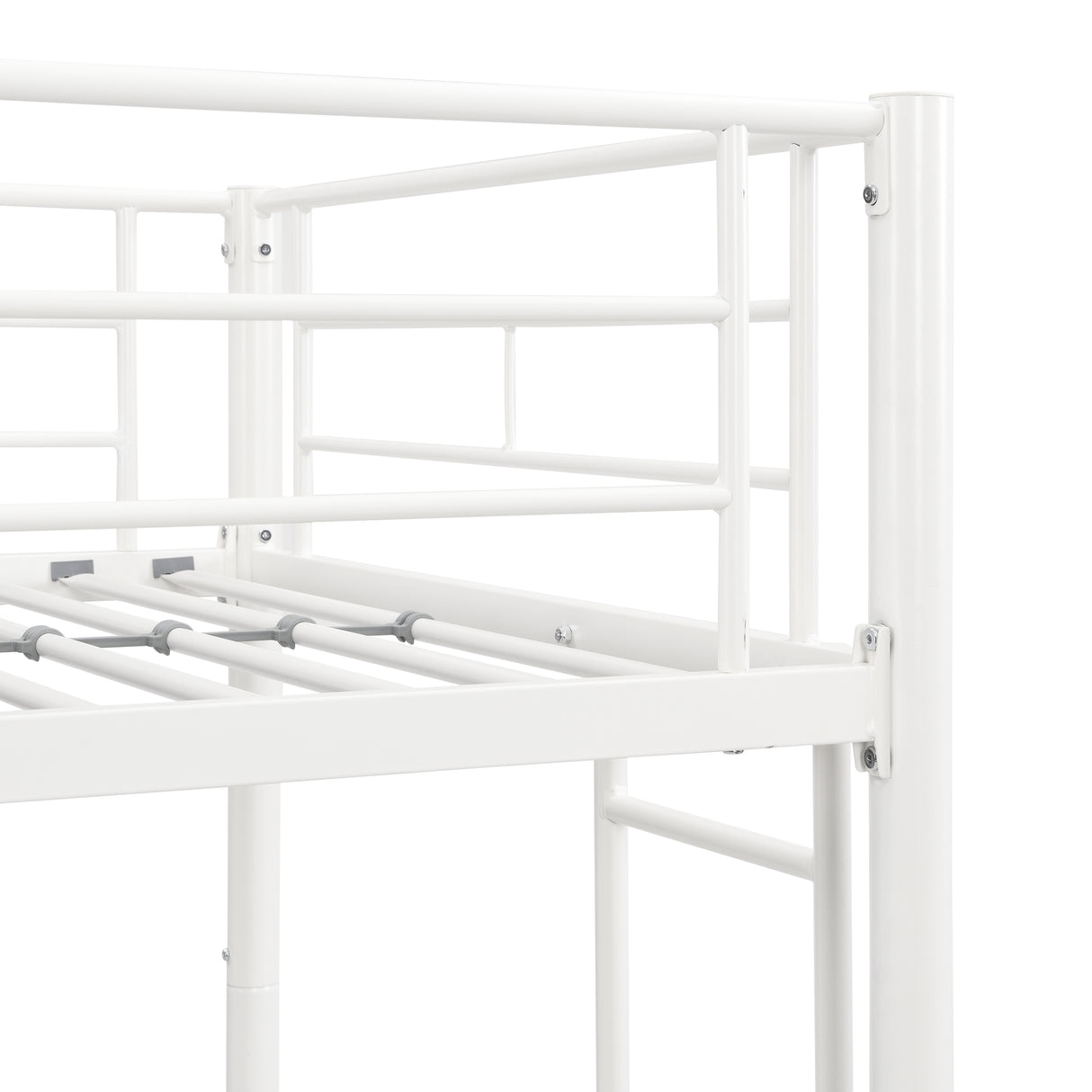 Twin metal bunk beds, metal structure bed frame with safety guardrails and 2 ladders, convertible bunk beds, white - V.I.P Digital Presence