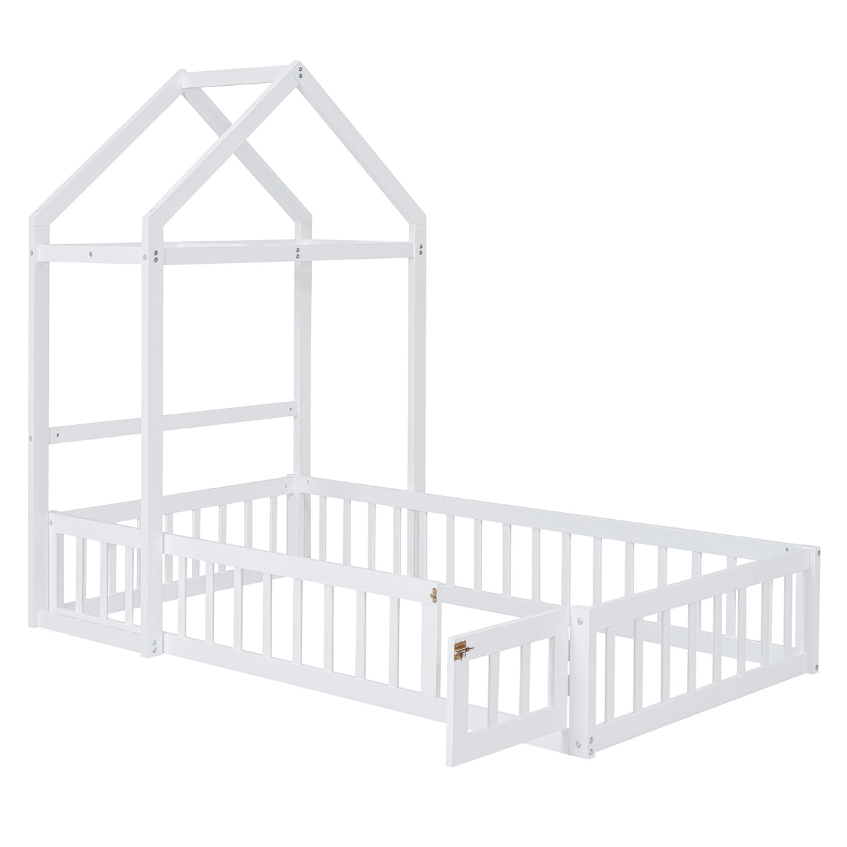 Wooden Twin Size Children's Bed with Detachable Headboard and Integrated Clothes Drying Rack, White - V.I.P Digital Presence
