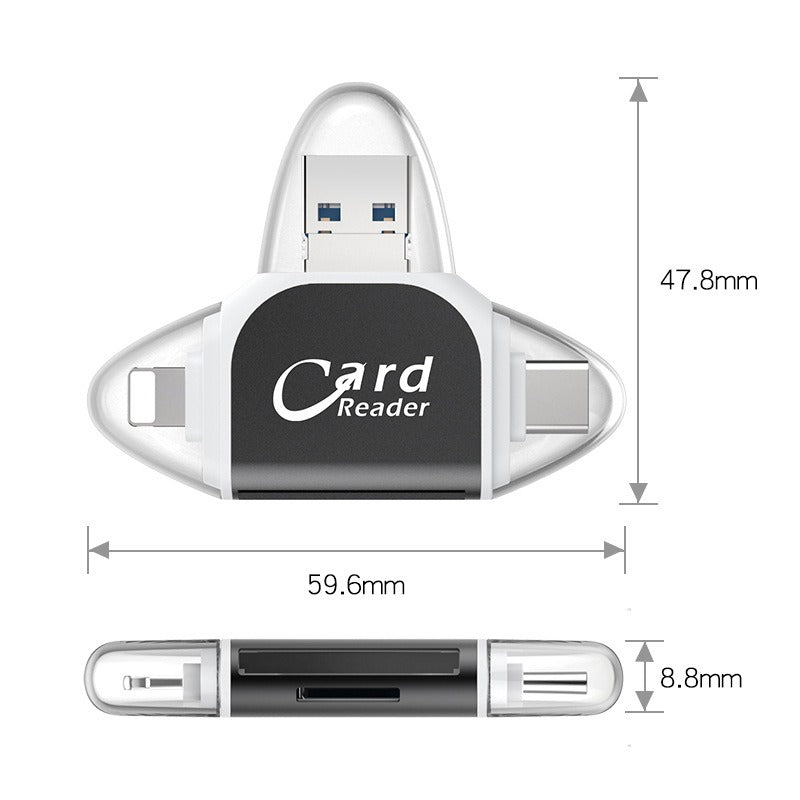 Plug and play for Apple and Android phones multifunctional card reader four in one multifunctional TF card SD card - V.I.P Digital Presence