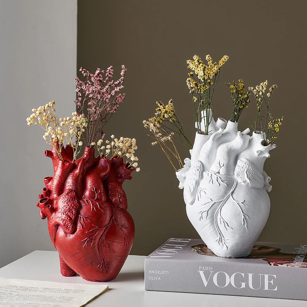 Heart-Shaped Flower Vase Resin Ornament Desktop Living Room Plant Pot Table Decoration Craft - V.I.P Digital Presence